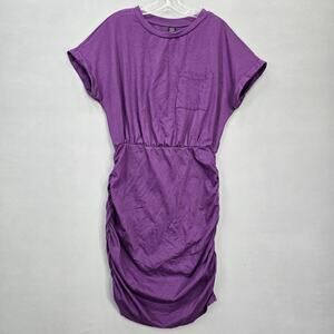 Shein Purple Dress Gathered Bodycon Stretch Short Sleeve Round Neck Women Size L